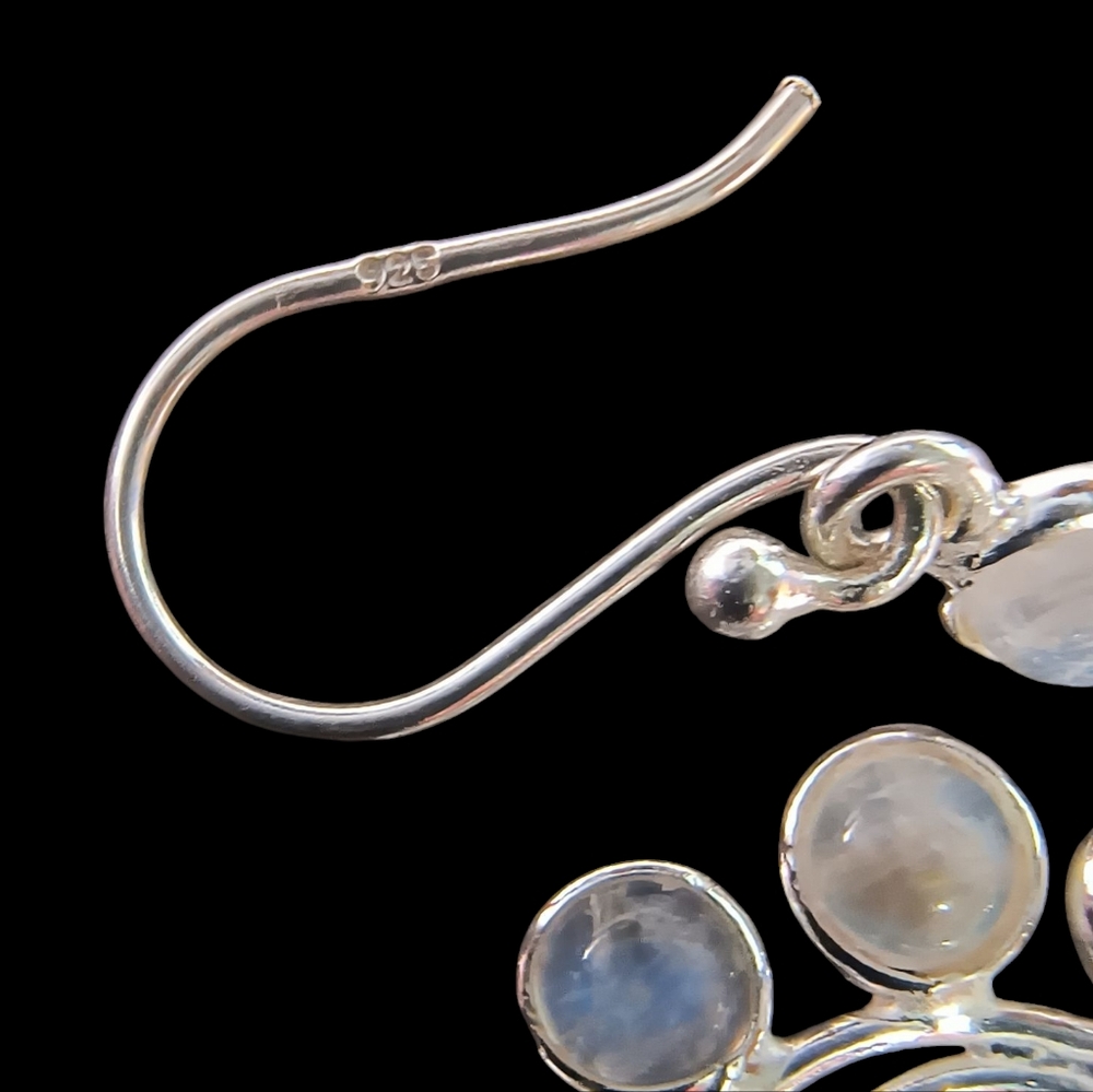 Rainbow Moonstone And Sterling Silver Artisan Flower Earrings - Picture 7 of 8